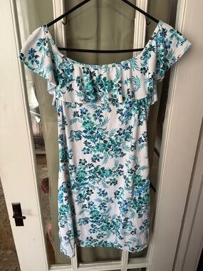 Tommy Bahama White One-Shoulder Dress with Teal and Blue Floral Print